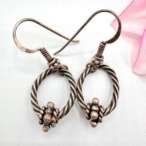 Sterling Silver 925 Braided Rope Oval Dangle Earrings Tested Stamped Patina